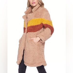 Love Tree Tan Teddy Jacket with Yellow and Brown Accents